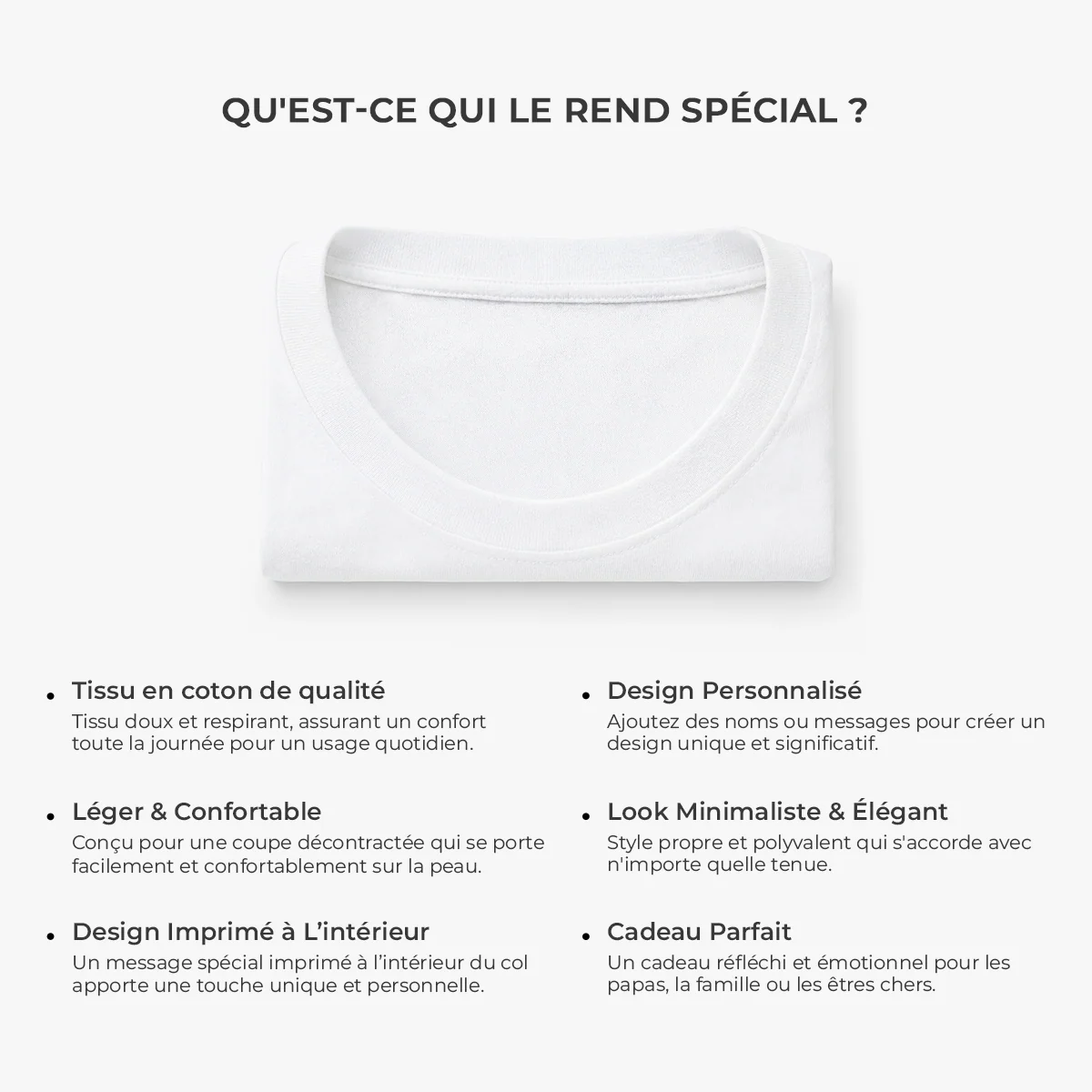 T-shirt Personnalisé Texte À L’intérieur Du Col Blanc - Te Choisirais Comme Fille Fils - Image 4
