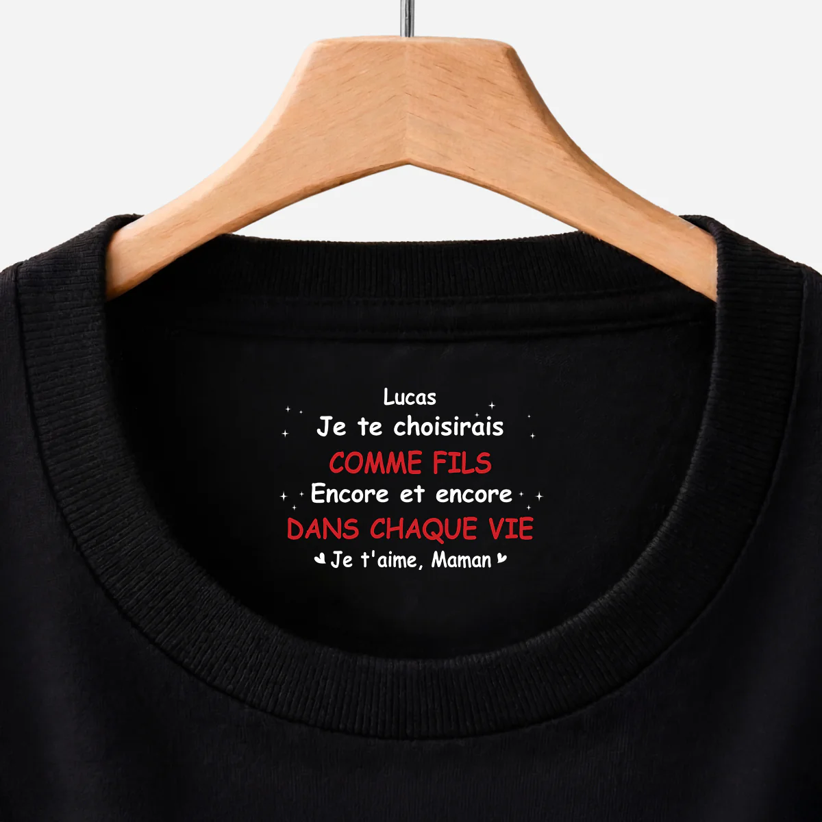 T-shirt Personnalisé Texte À L’intérieur Du Col Noir - Te Choisirais Comme Fille Fils - Image 2