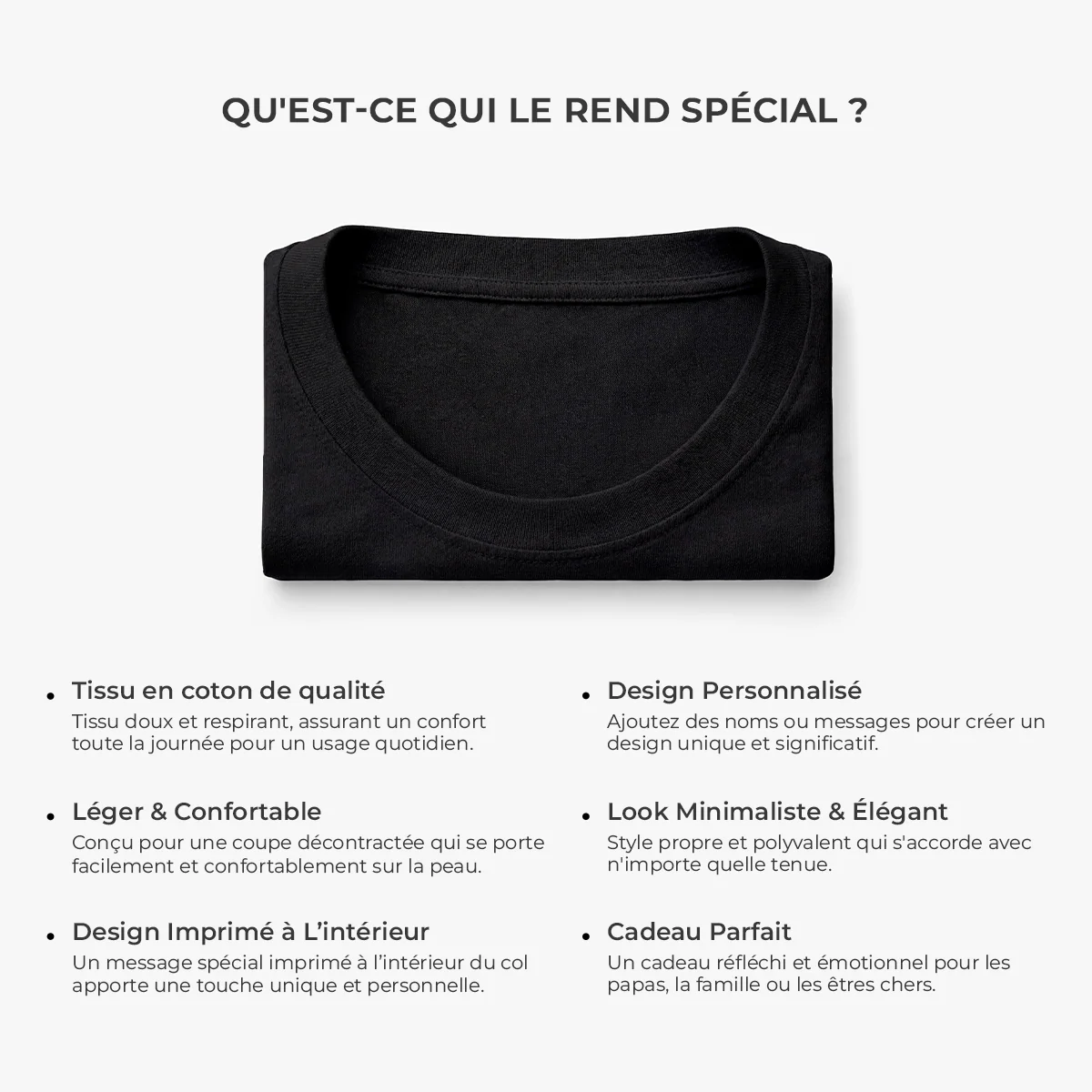 T-shirt Personnalisé Texte À L’intérieur Du Col Noir - Te Choisirais Comme Fille Fils - Image 4