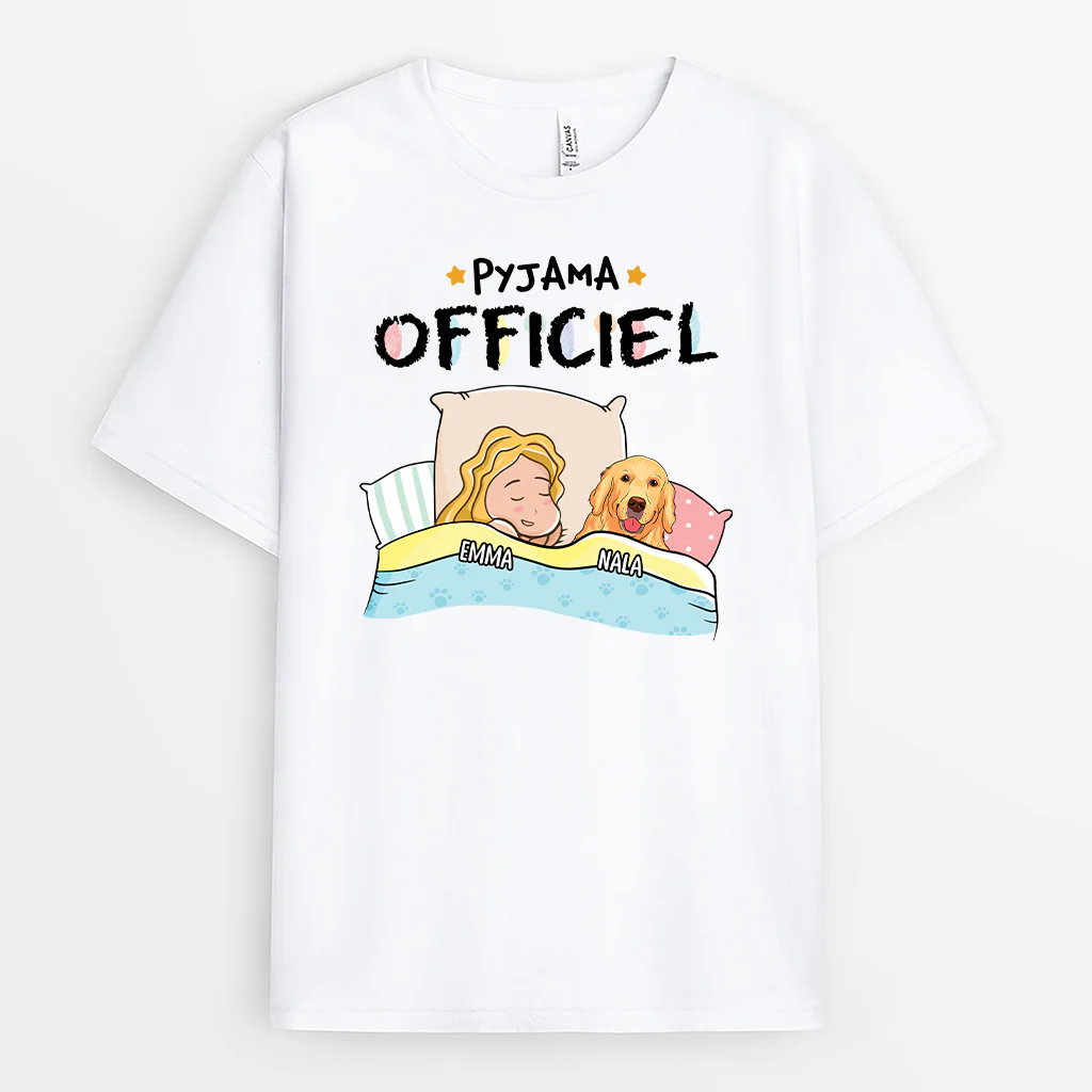T-shirt Pyjama Officiel Avec Chien Personnalisé