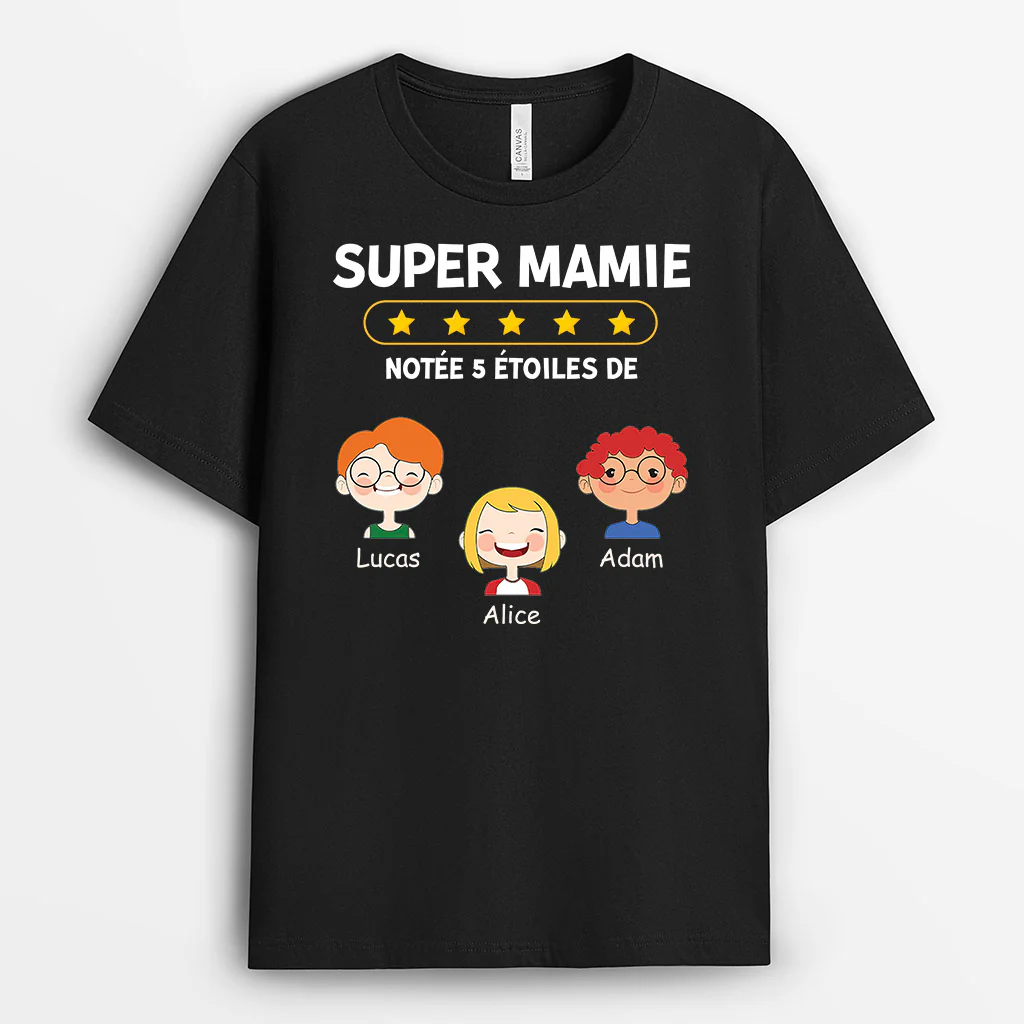 T Shirt Personnalisé Mamie - Super Maman Notée 5 Étoiles