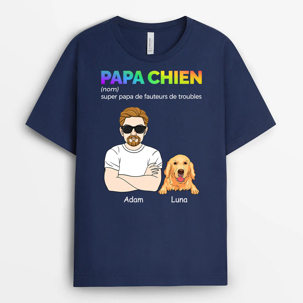 Tee Shirt Personnalisé Pour Papa | Super Papa De Fauteurs De Troubles Version Chien - Image 2