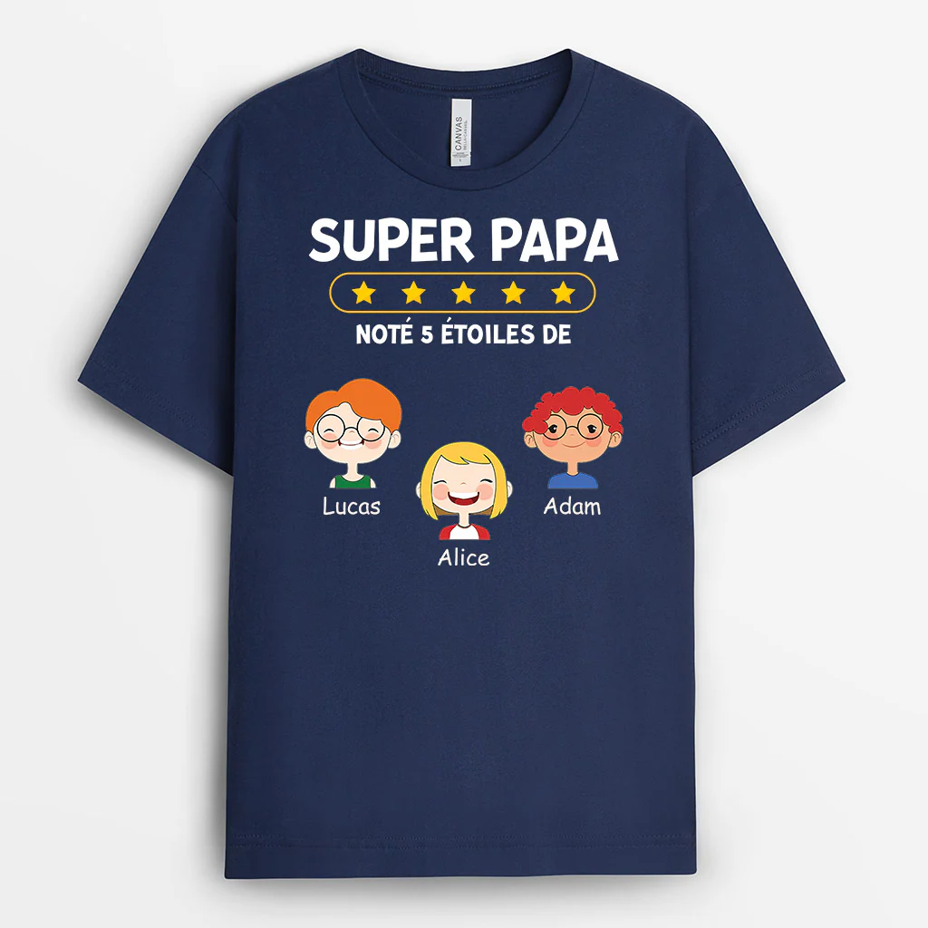 T-shirt Personnalisé Pour Papy - Super Papa Noté 5 Étoiles - Image 2