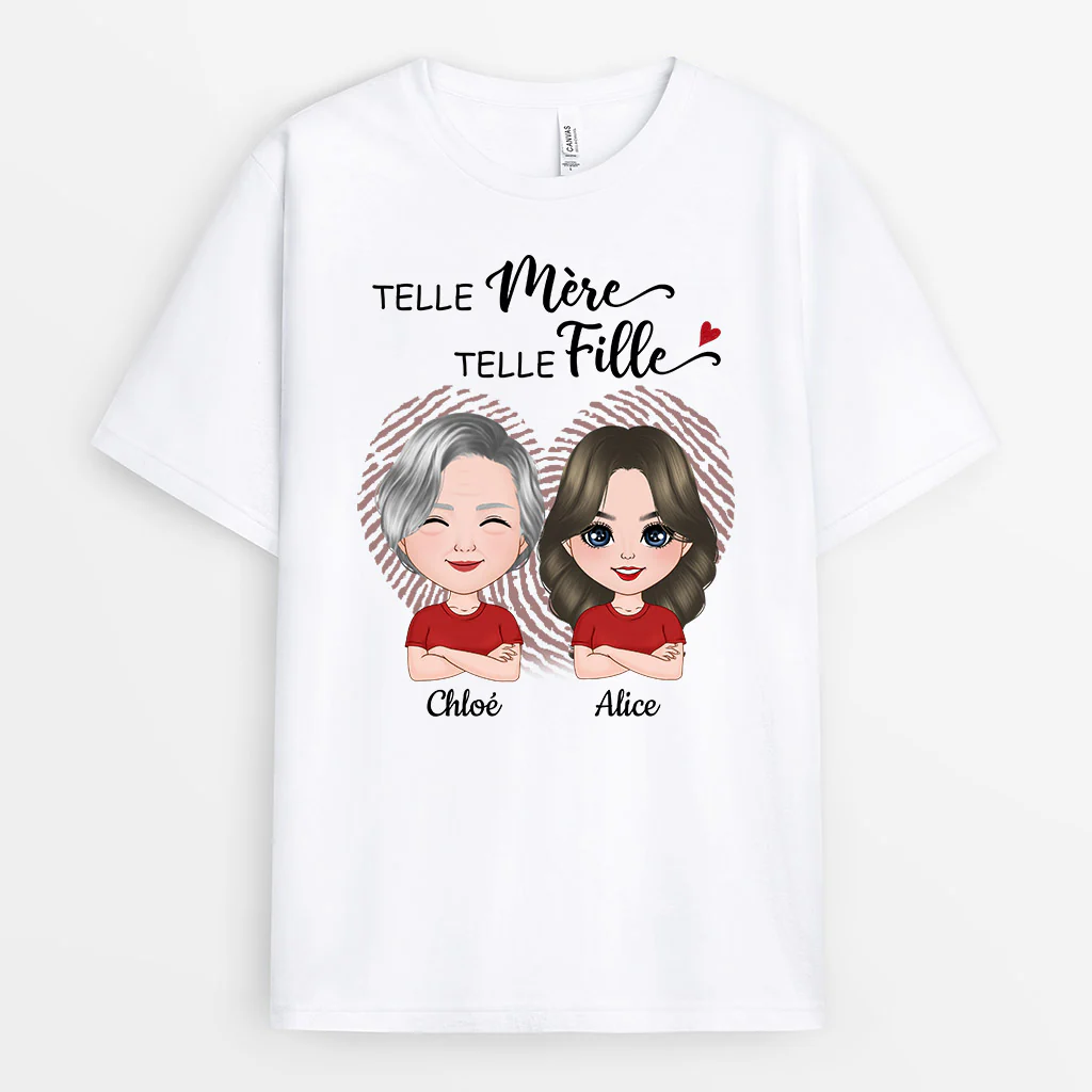 T-shirt Telle Mère Telle Fille Empreinte Cœur Personnalisé