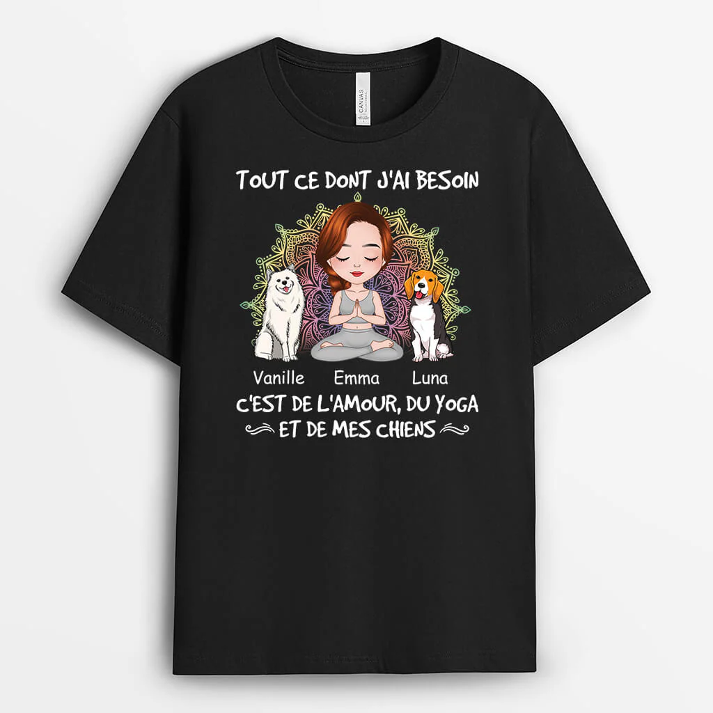T-Shirt Femme Personnalisé - C'est De L'Amour, Du Yoga Et De Mes Chiens