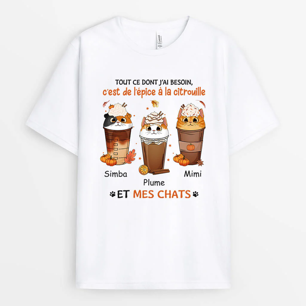 Tee Shirt Personnalisé Chat - Tout Ce Dont J'ai Besoin, C'est De L'Épice À La Citrouille