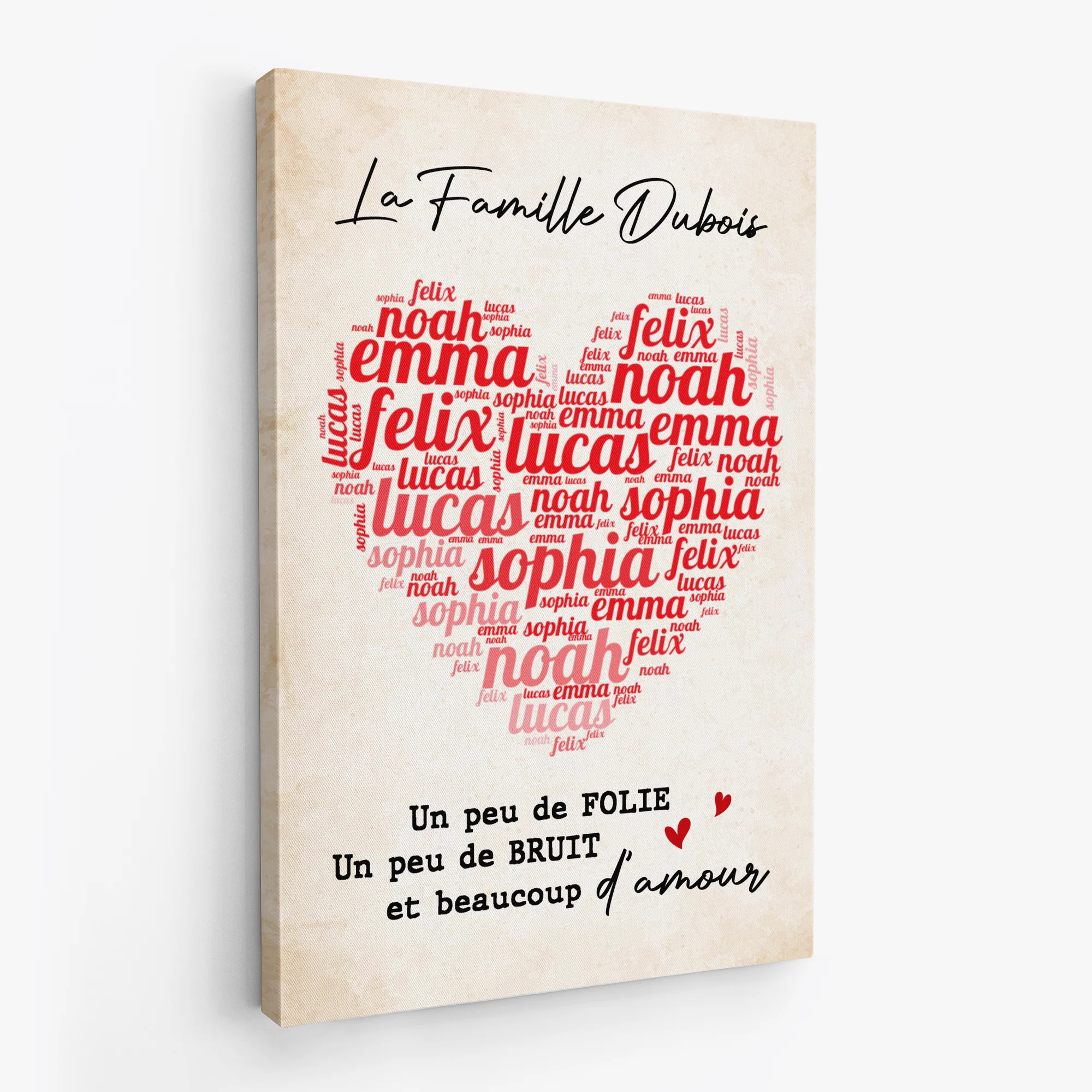 Toile Famille Avec Prénoms et Coeur Personnalisée – Bruit Et Amour - Image 2