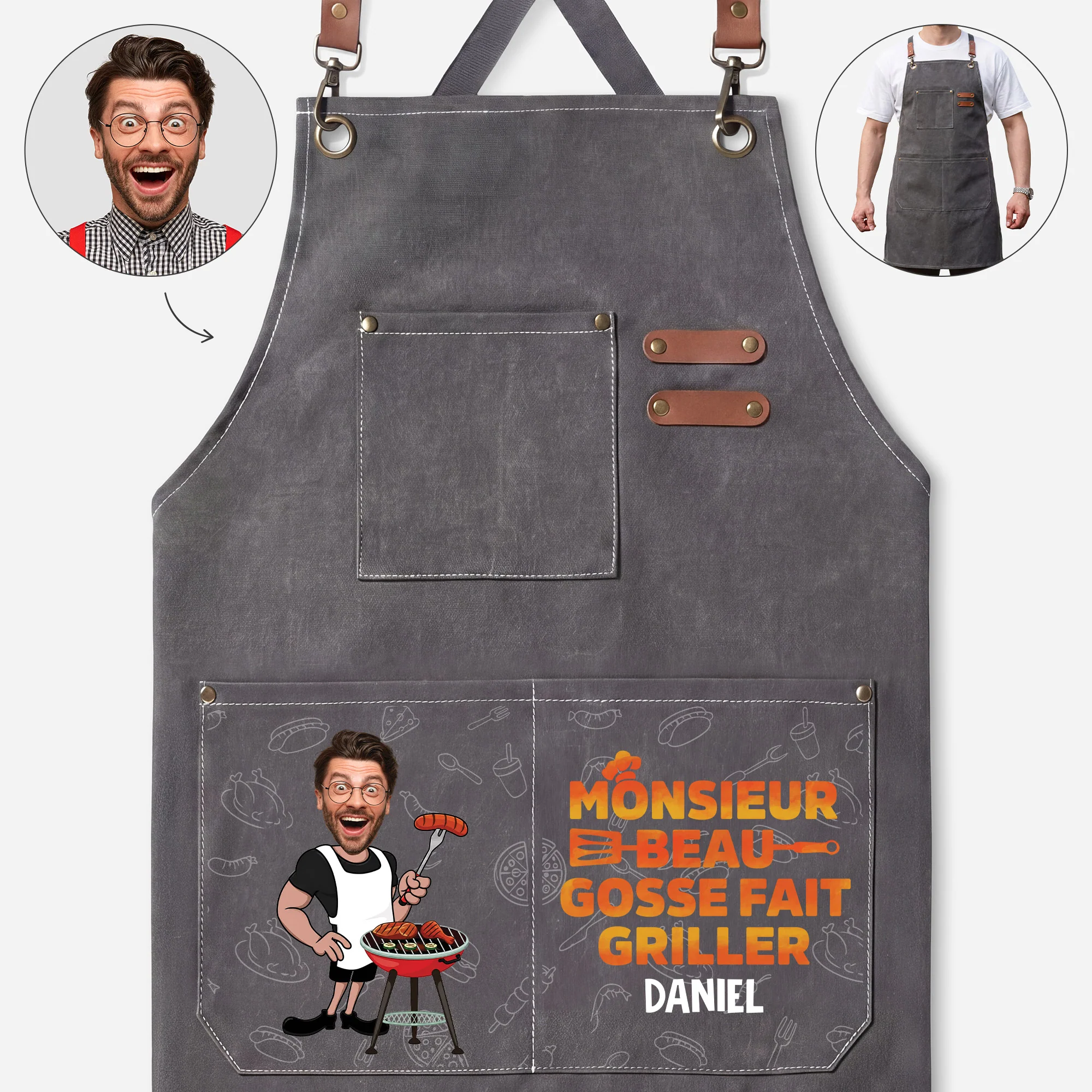 Tablier De Cuisine Personnalisé Photo - Papa Papy Monsieur Beau Gosse