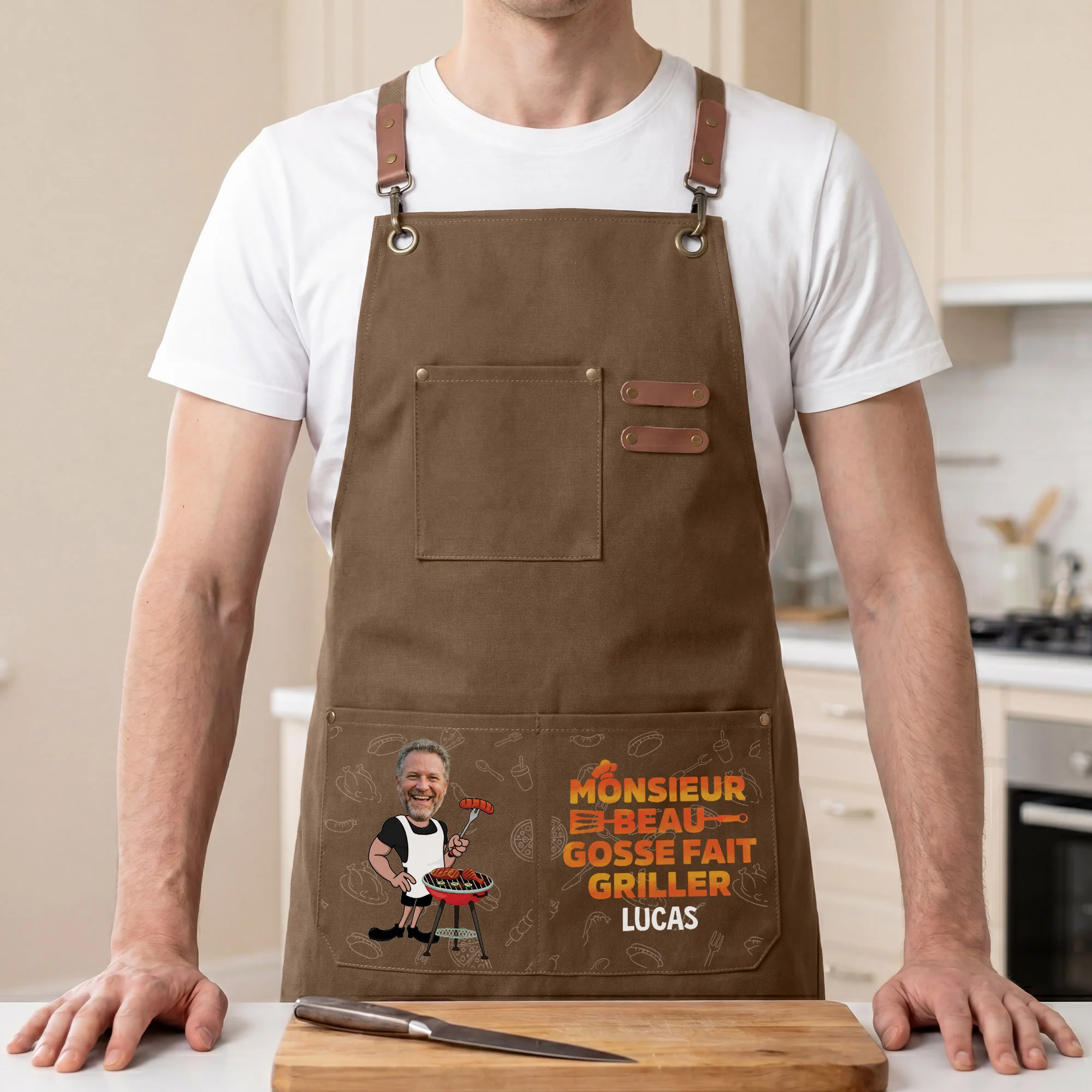 Tablier De Cuisine Personnalisé Photo - Papa Papy Monsieur Beau Gosse - Image 2