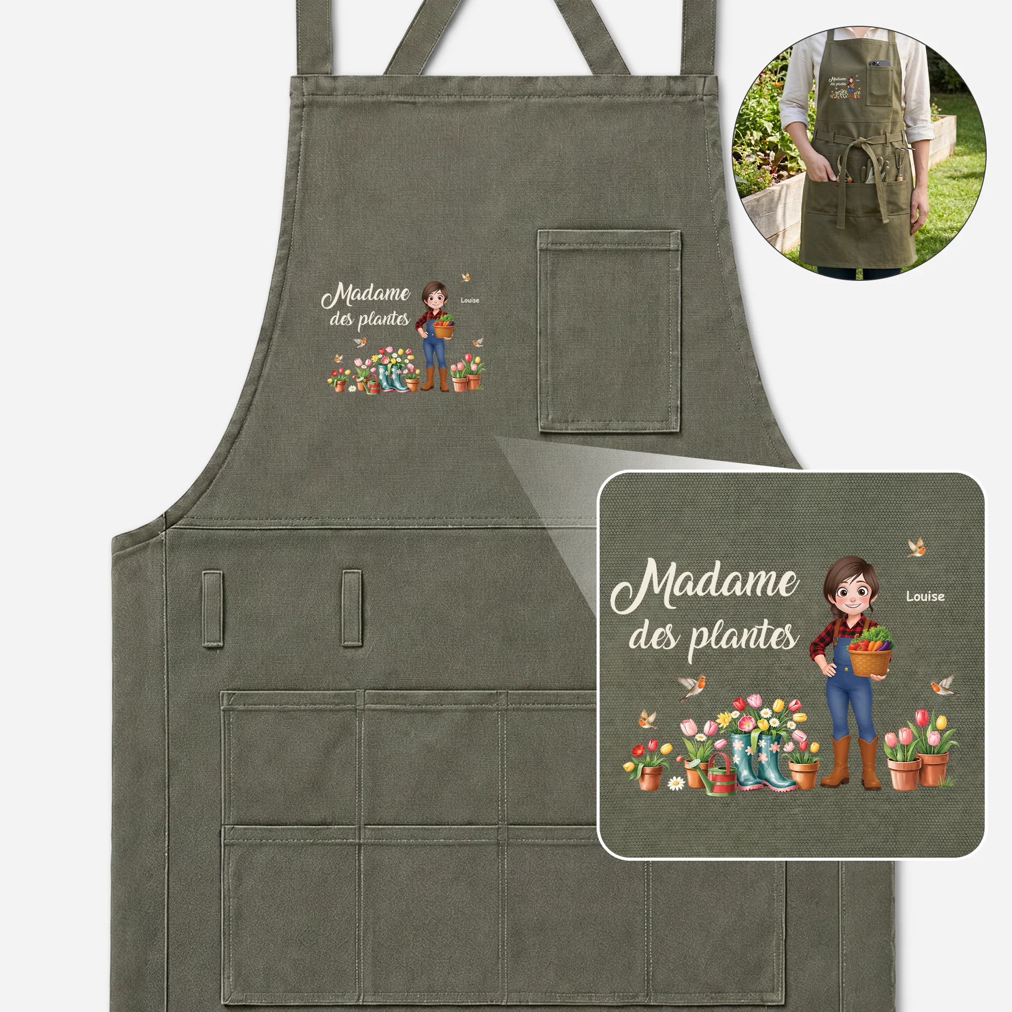 Tablier Jardinage Personnalisé - Cadeau Homme Femme Qui Aime Jardiner