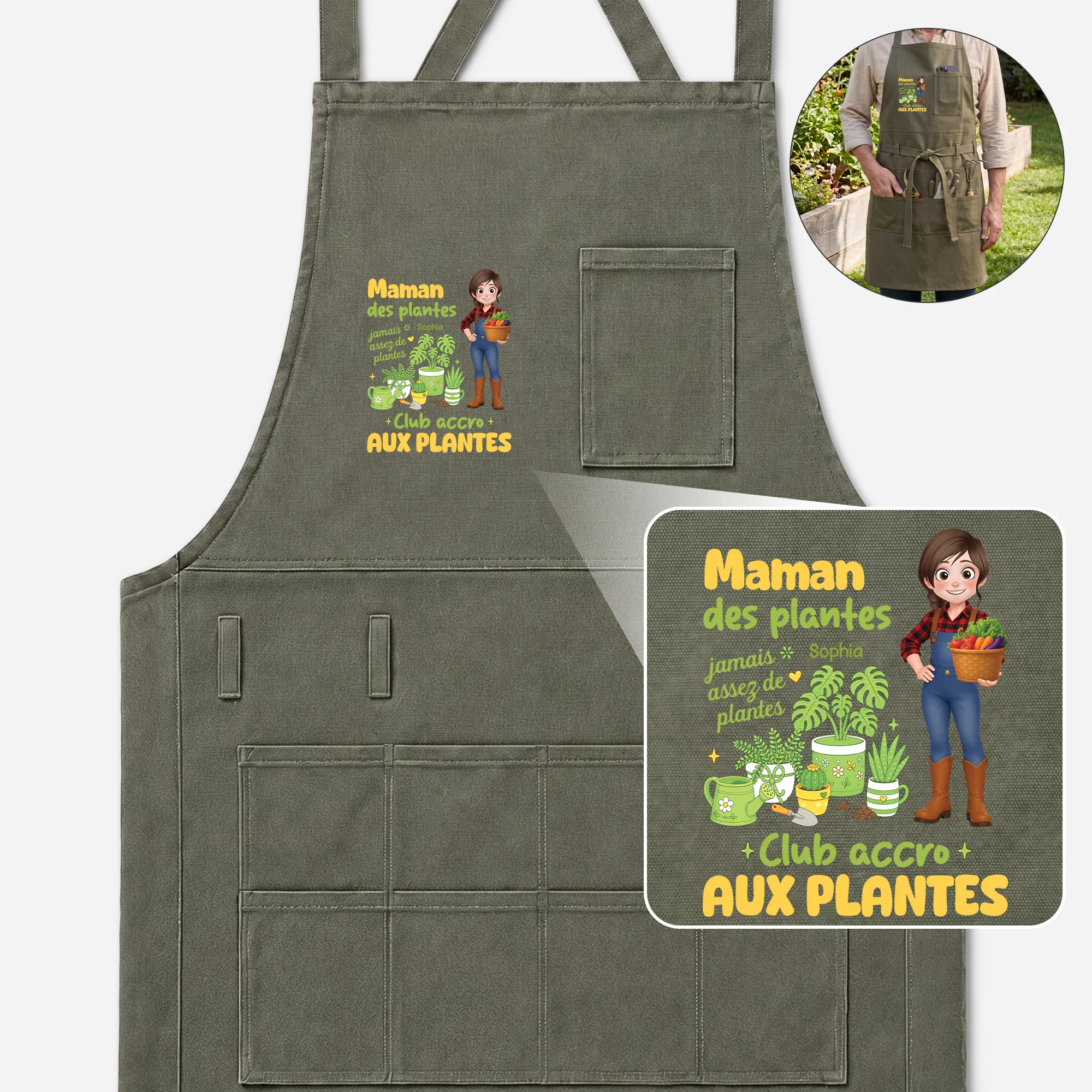 Tablier Jardinage Personnalisé Pour Outils Femme Homme - Club Accro Aux Plantes
