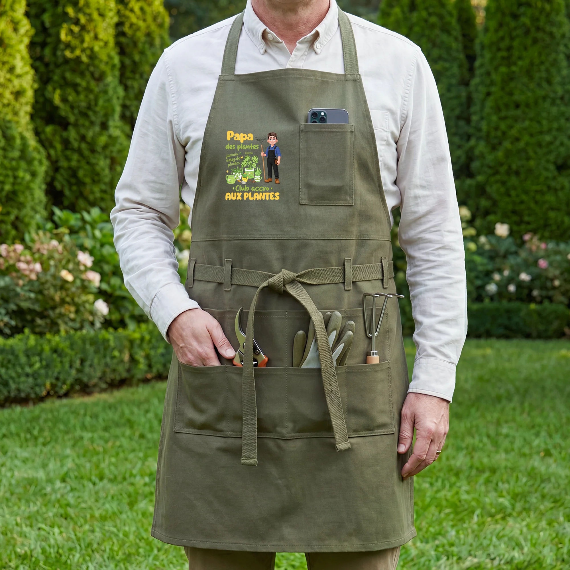 Tablier Jardinage Personnalisé Pour Outils Femme Homme - Club Accro Aux Plantes - Image 2