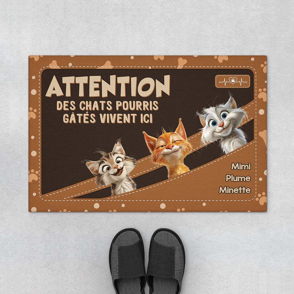 Paillasson Chat Gâté Personnalisé – Design Cuir