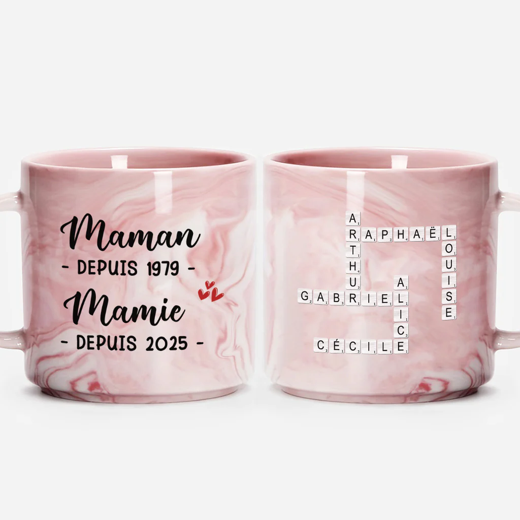 Tasse Effet Marbre Personnalisée Femme - Maman Mamie Avec Mots Croisés
