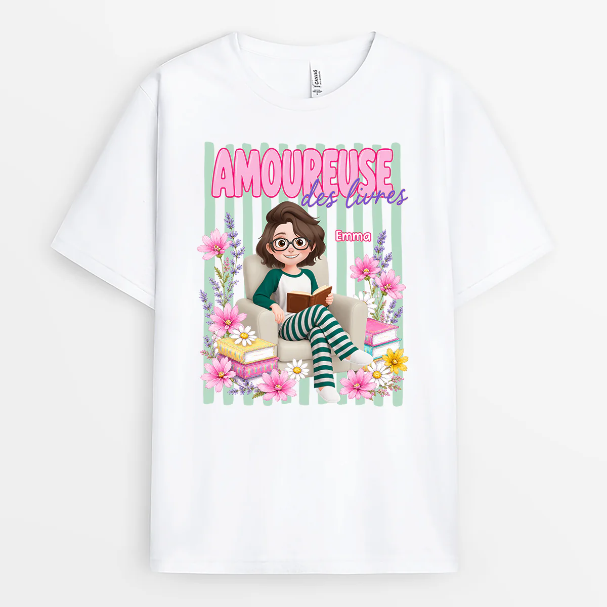 Tee Shirt Imprimé Personnalisé Femme - Amoureuse Des Livres