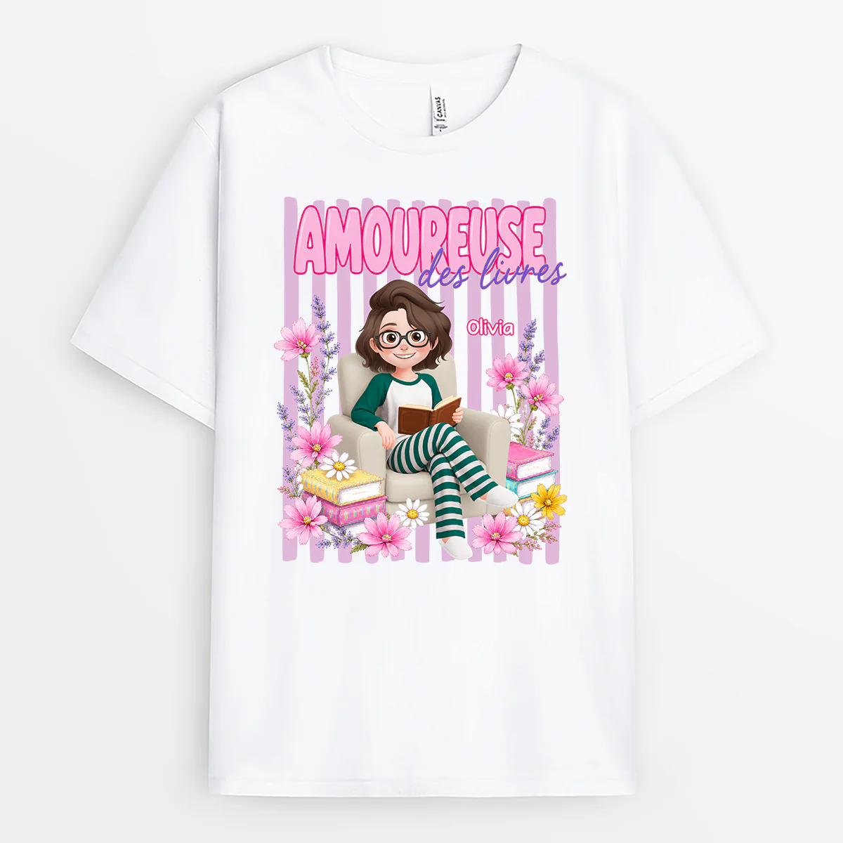 Tee Shirt Imprimé Personnalisé Femme - Amoureuse Des Livres - Image 2