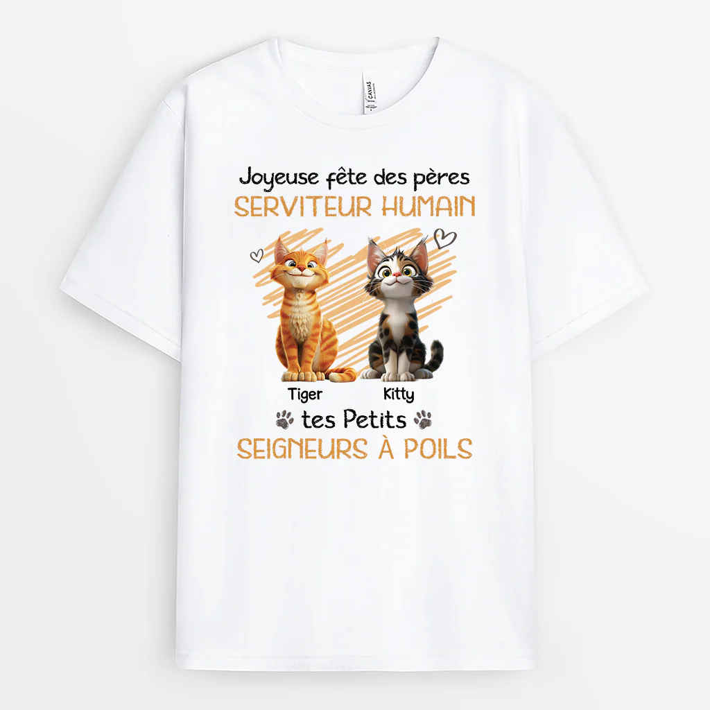 Tee Shirt Personnalisé Chat Couleur Claire - Cadeau Fête Des Pères Pour Serviteur Humain