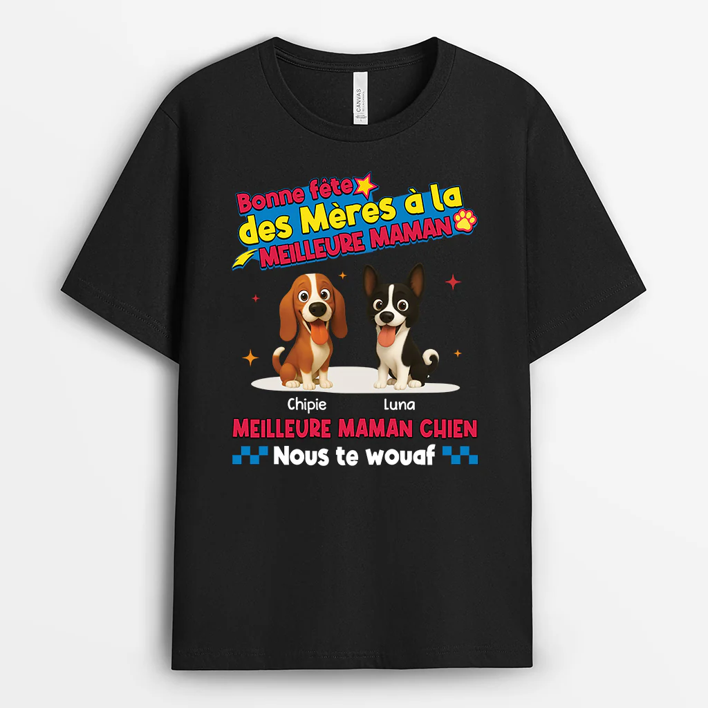 Tee Shirt Personnalisé Chien Couleur Noire - Joyeuse Fête Des Pères Au Papa Chien - Image 2