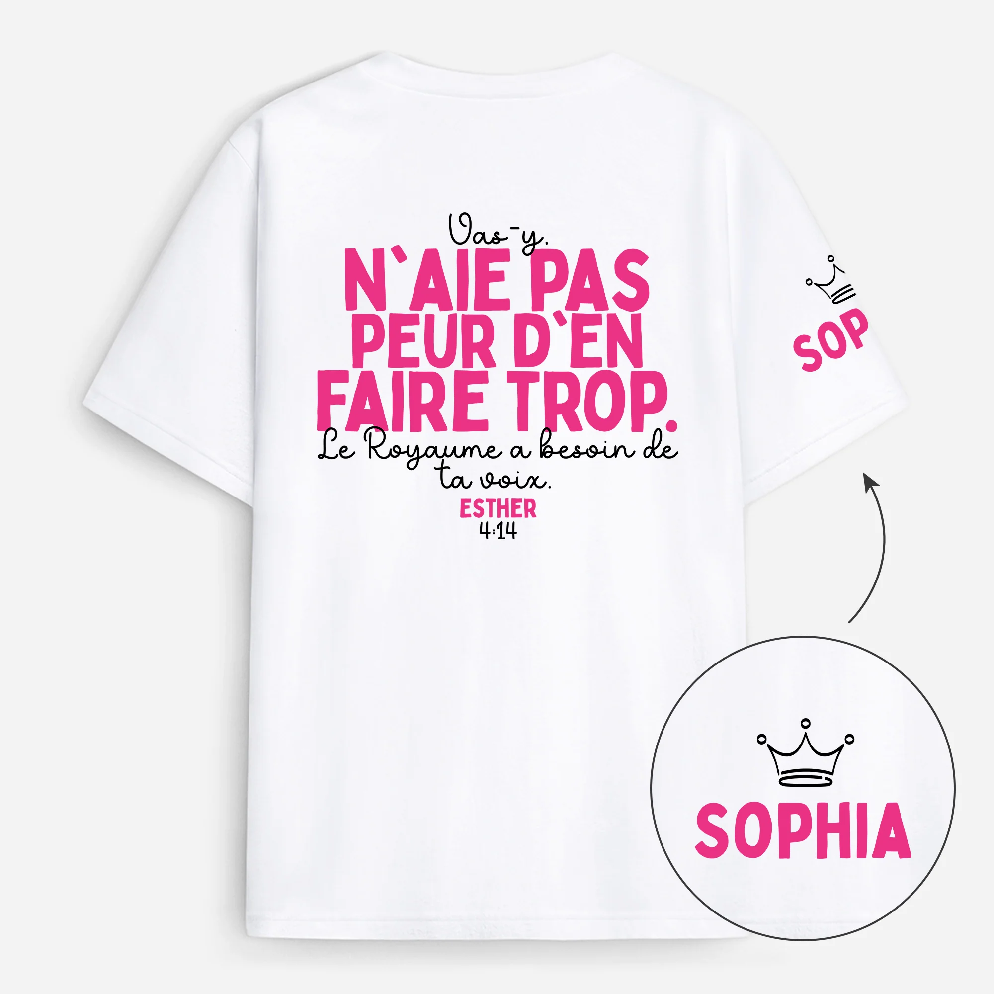 Tee Shirt Personnalisé Dos Et Manche Chrétien Femme Couleur Claire - N'aie Pas Peur D'en Faire Trop