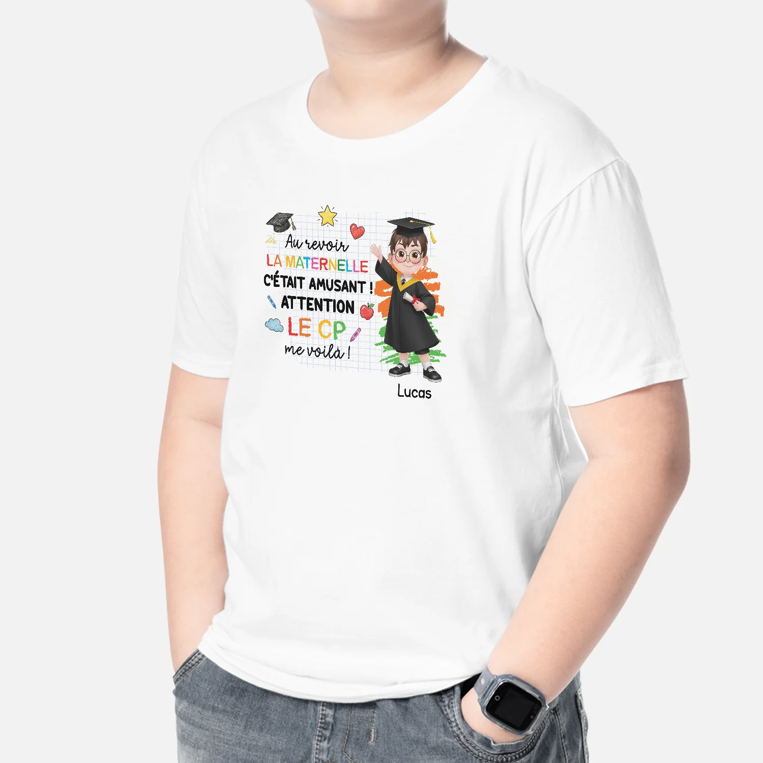 Tee Shirt Personnalisé Enfant - Cadeau Enfant CP Au Revoir La Maternelle - Image 2