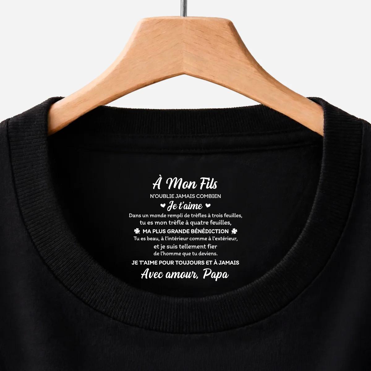 Tee Shirt Personnalisé Fille Et Fils Avec Message À L’intérieur Du Col Noir - Cadeau Femme/Homme Fier De Toi