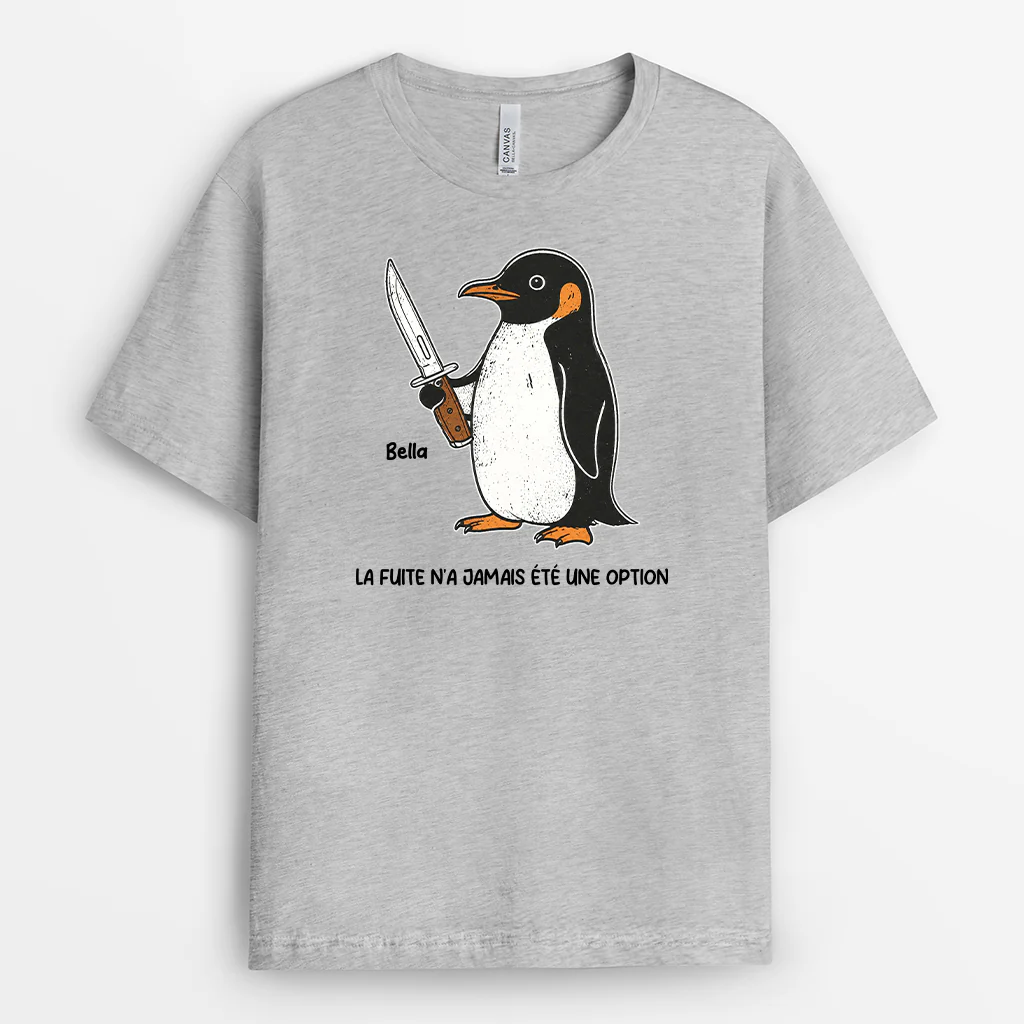 Tee Shirt Personnalisé Humour Pour Femme Homme Couleur Claire - La Fuite N'a Jamais Été Une Option - Image 2