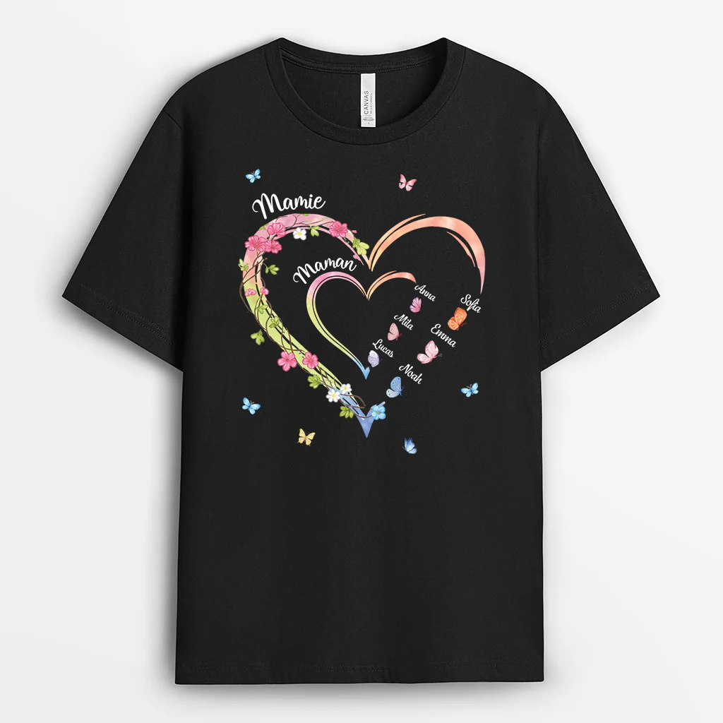 Tee Shirt Personnalisé Maman Et Mamie Couleur Foncée - Cœur De Maman Pour Enfant