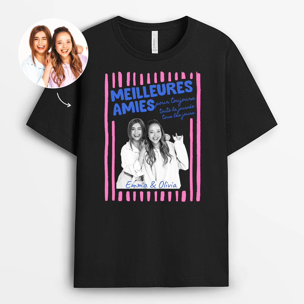 Tee Shirt Personnalisé Meilleure Amie Avec Photo Couleur Foncée - Toute La Journée Tous Les Jours - Image 2