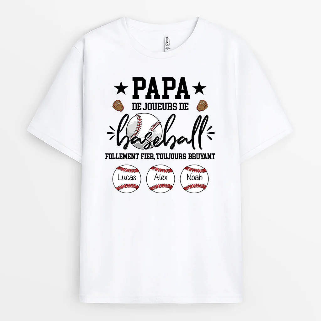 Tee Shirt Personnalisé Papa Maman - Papa De Joueurs De Baseball