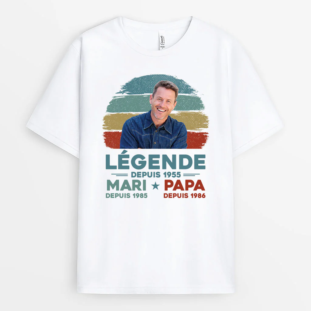 Tee Shirt Personnalisé Papa Papy Avec Photo - Légende Depuis Mari Depuis