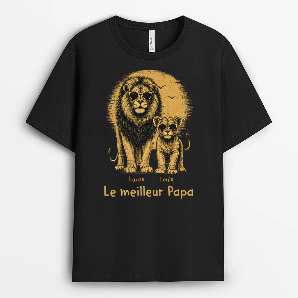 Tee Shirt Personnalisé Papa Papy - Papa Lion Avec Ses Enfants