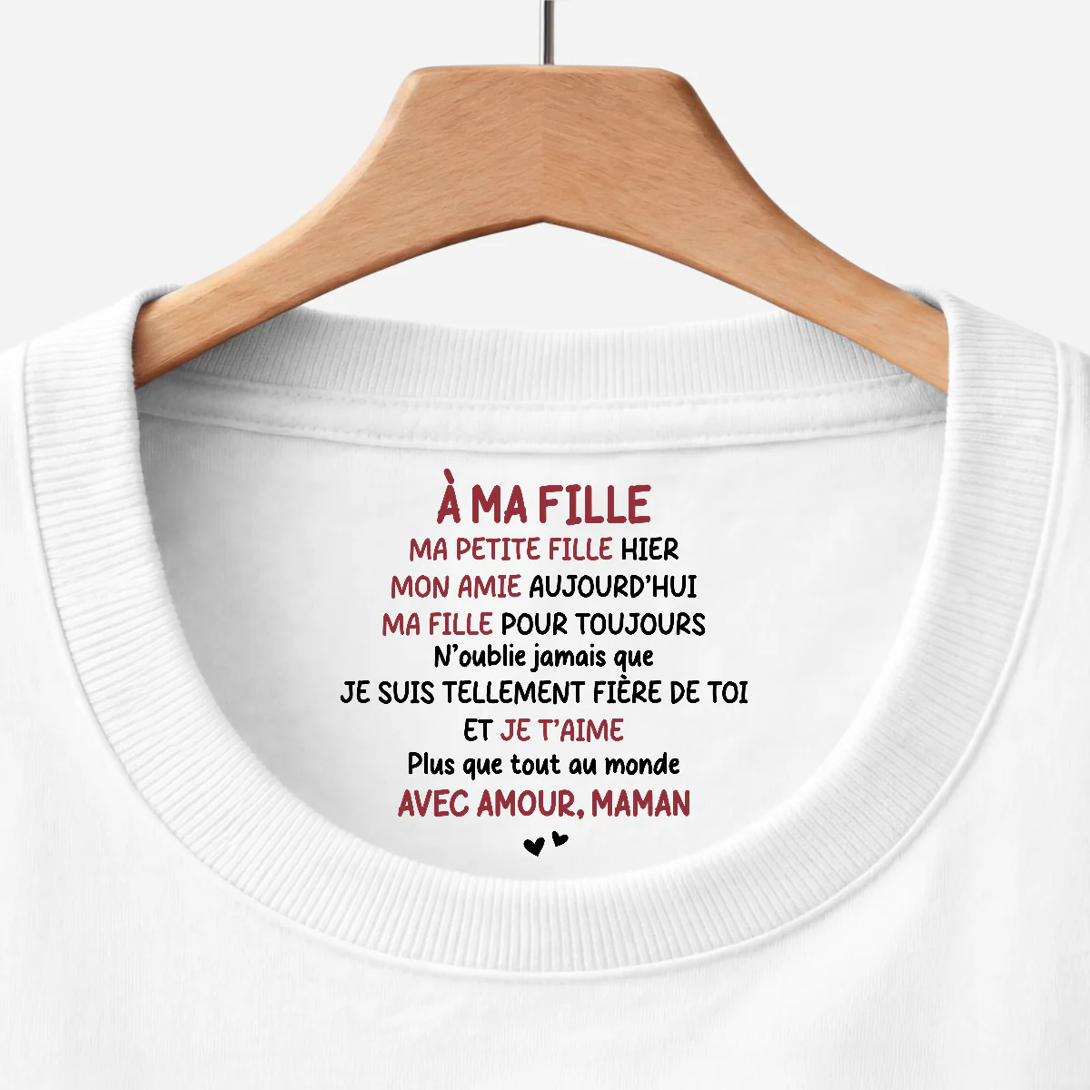 Tee Shirt Personnalisé Texte À L’intérieur Du Col Blanc Femme/Homme - À Mon Fils Ma Fille
