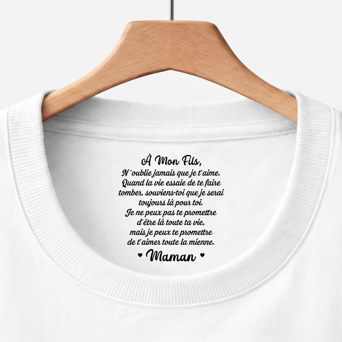 Tee Shirt Personnalisé Texte À L’intérieur Du Col Couleur Claire - Cadeau Personnalisé Femme/Homme - À Mon Fils Et Fille