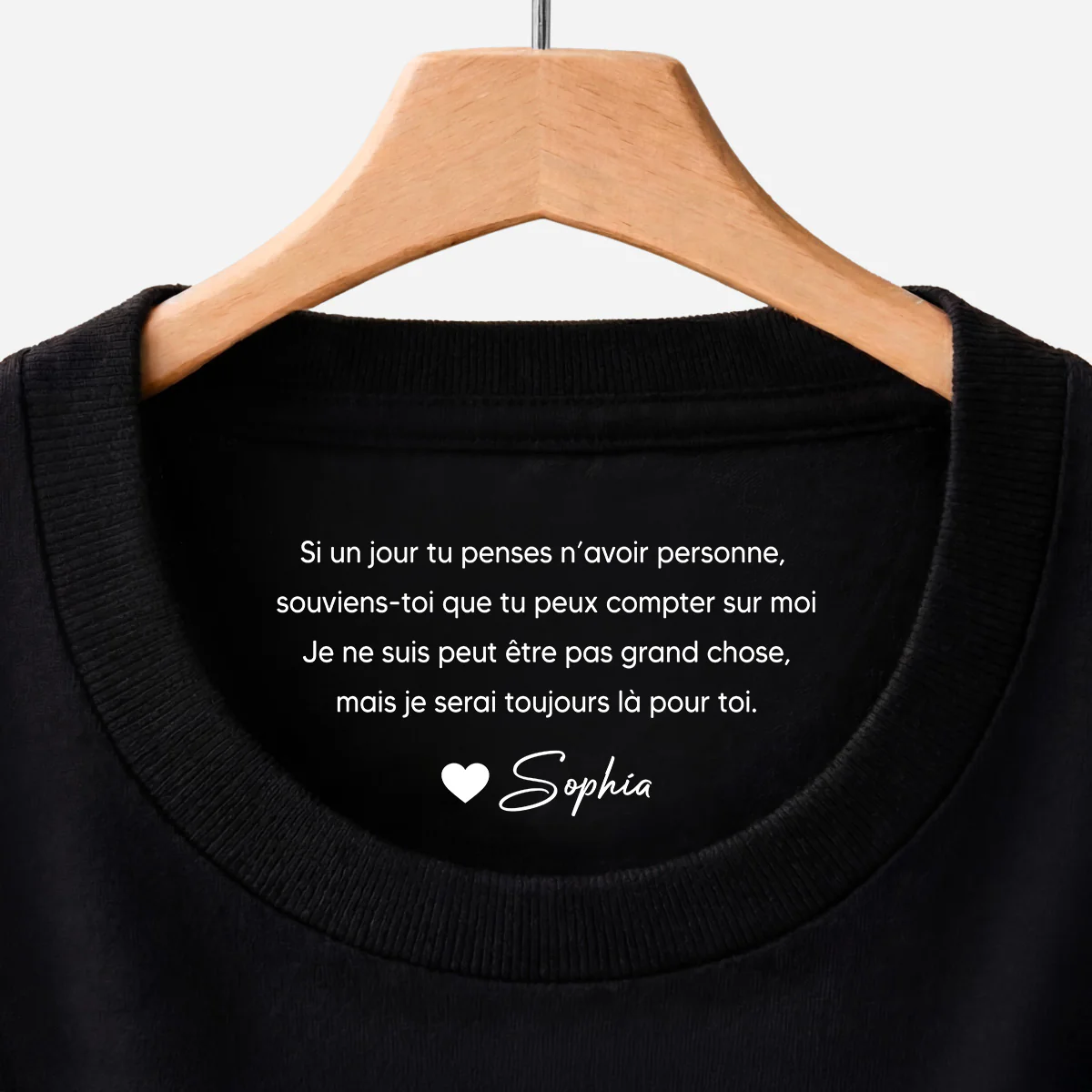 Tee Shirt Personnalisé Texte À L’intérieur Du Col Noir Homme/Femme - Fille Et Fils Compter Sur Moi