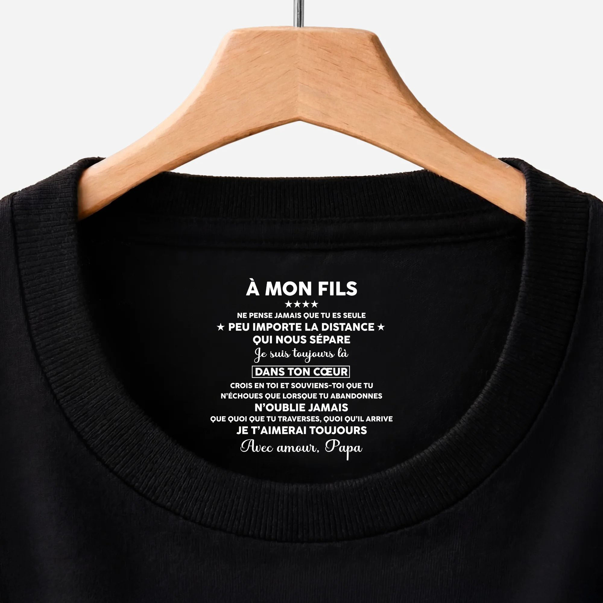 Tee Shirt Personnalisé Texte À L’intérieur Du Col Noir Pour Femme/Homme - À Mon Fils Et À Ma Fille