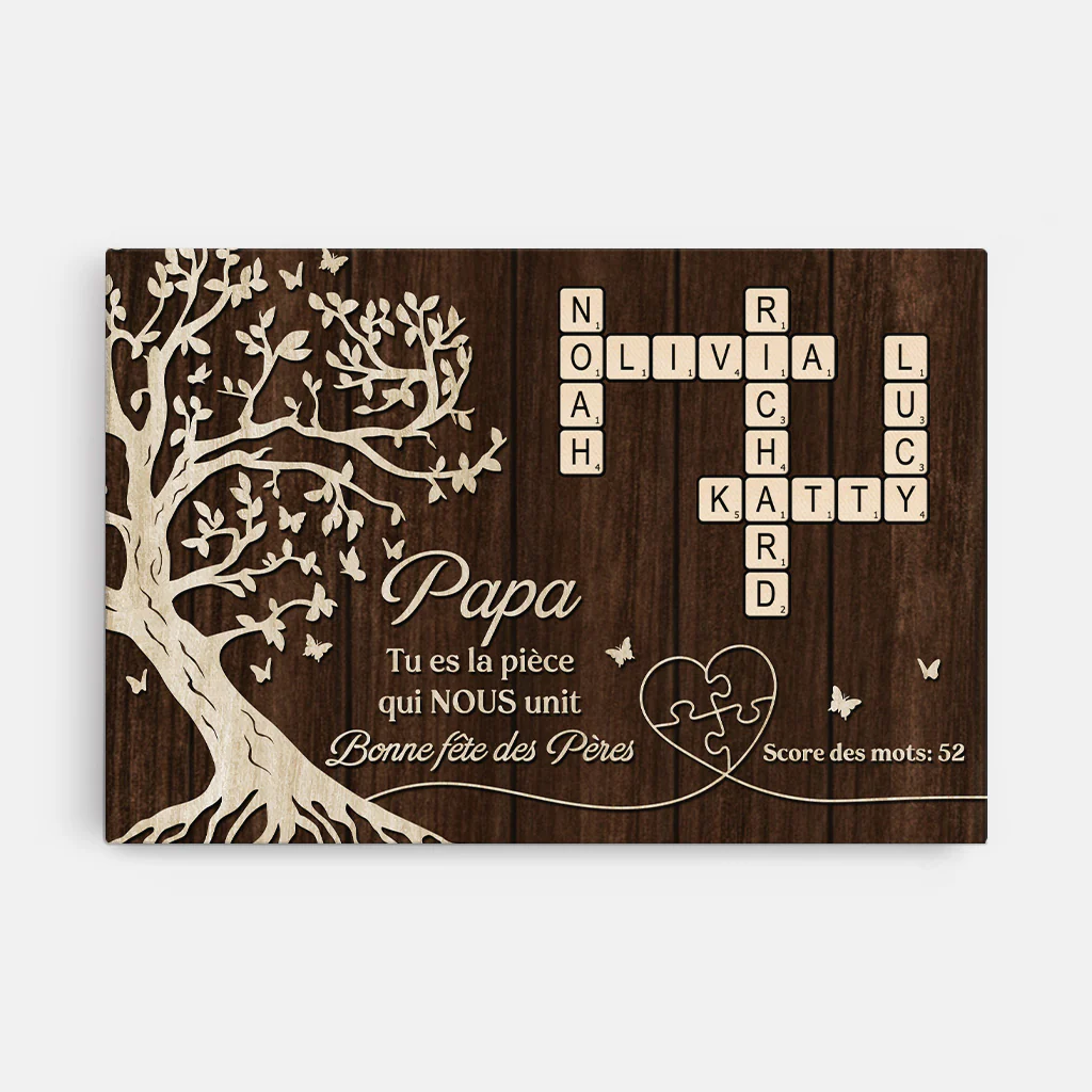 Toile Mot Croisé Famille Personnalisé - Cadeau Fête Des Pères/Des Mères Pour Papa/Maman