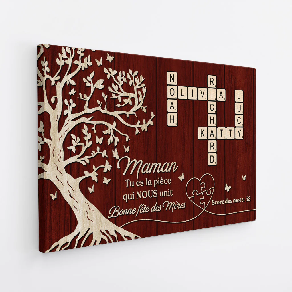 Toile Mot Croisé Famille Personnalisé - Cadeau Fête Des Pères/Des Mères Pour Papa/Maman - Image 2