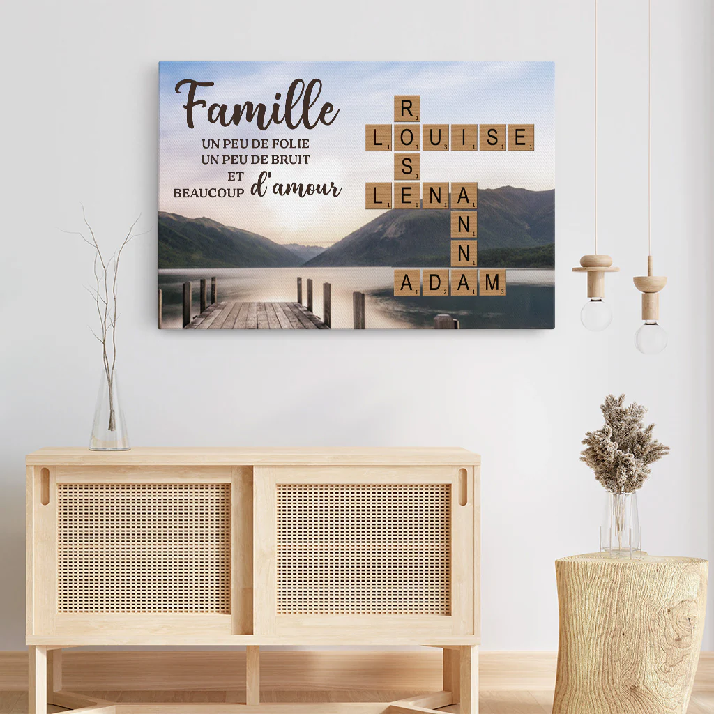 Toile Famille Bruit Et Amour Avec Mots Croisés Personnalisée - Image 3