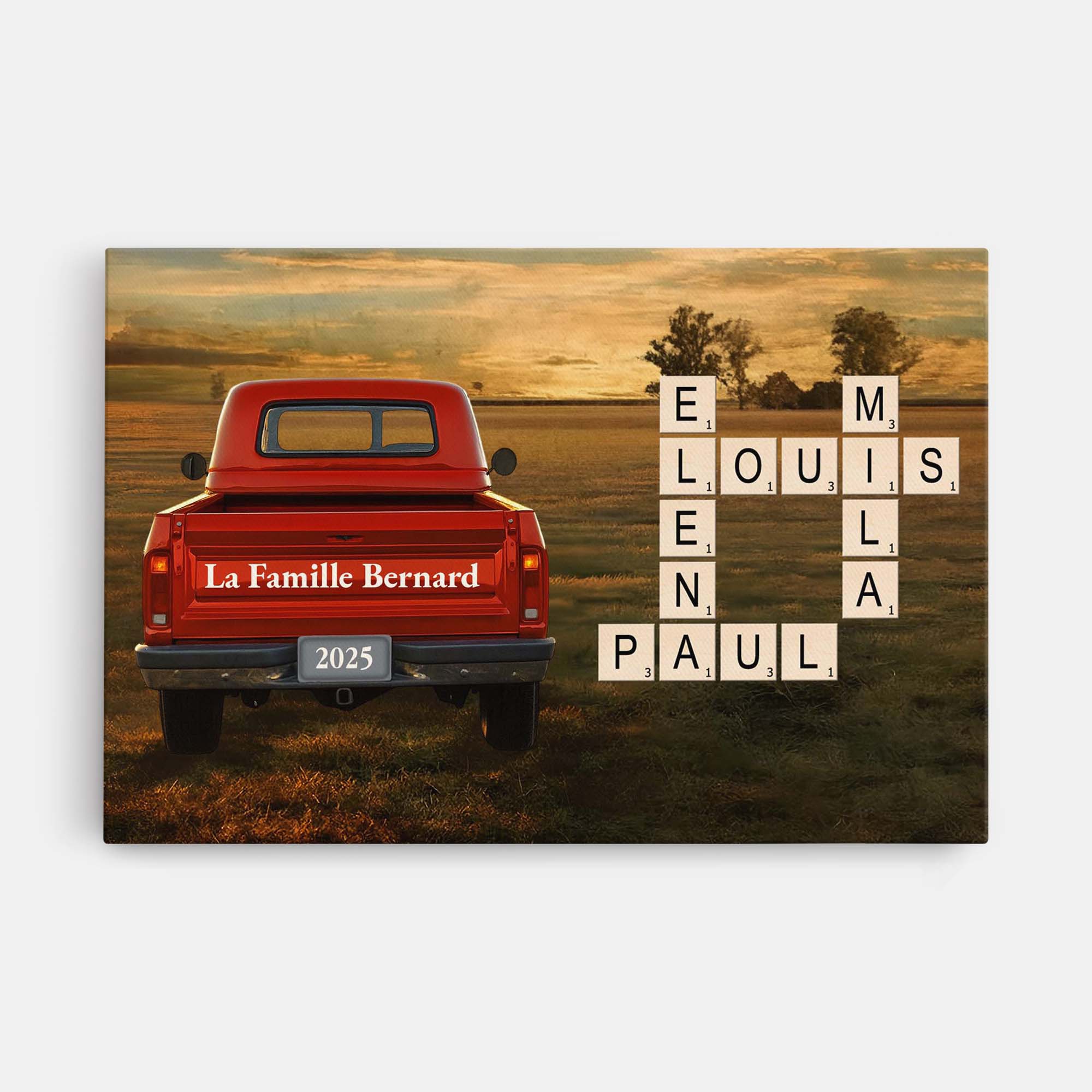 Notre Famille En Voiture – Toile Avec Mots Croisés Personnalisée