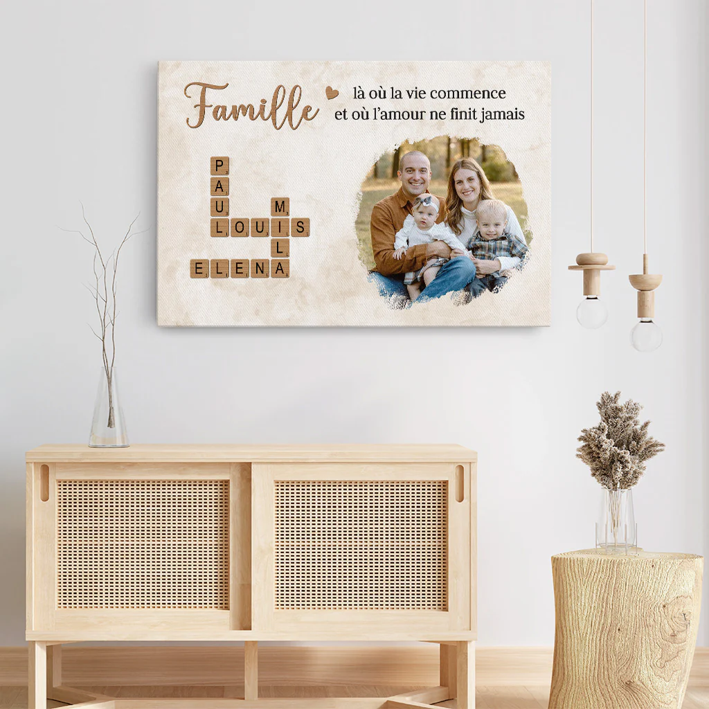 Toile Notre Amour Famille Avec Photo Et Mots Croisés - Image 3