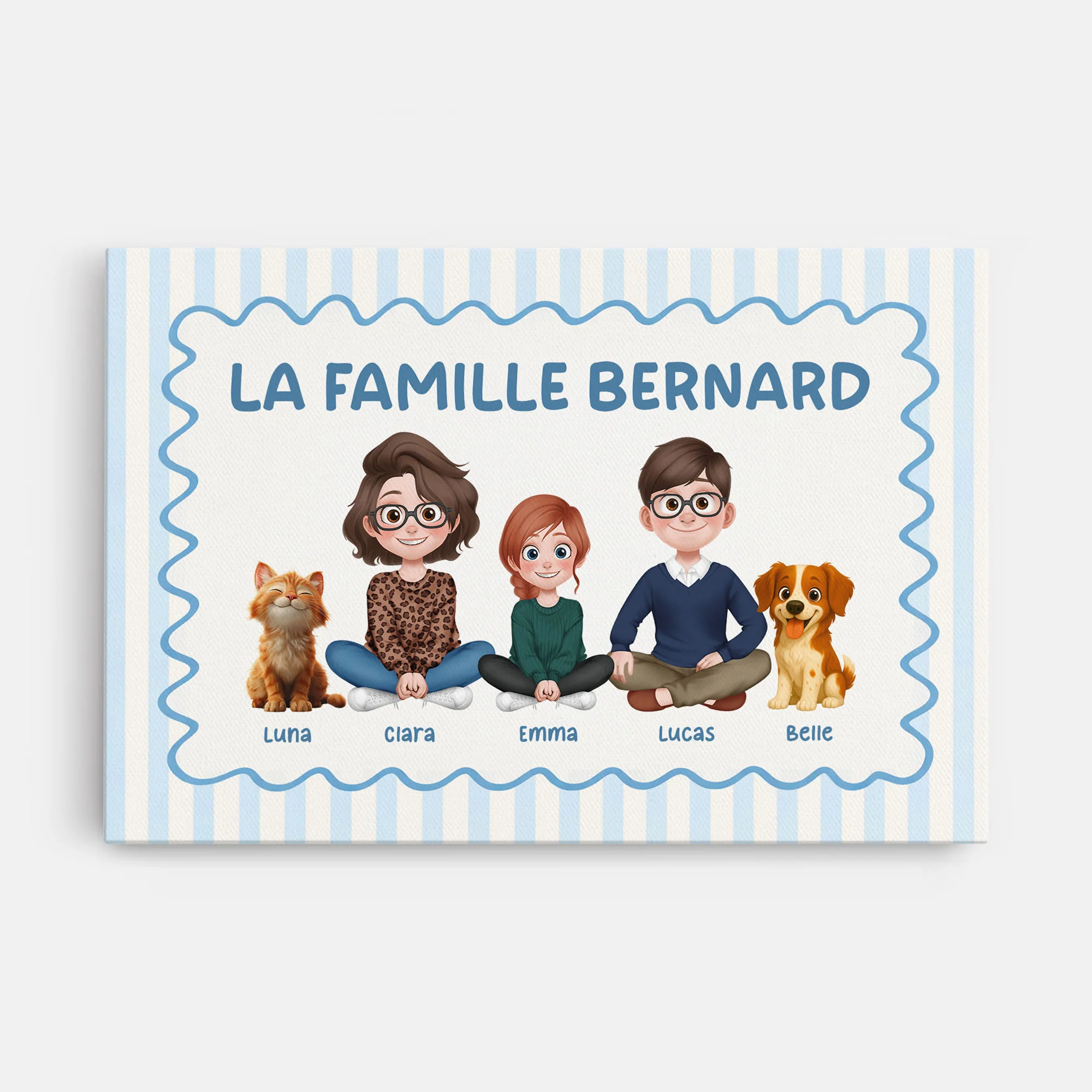 Toile Famille Et Animaux Personnalisée – Notre Famille Avec Chat Et Chien
