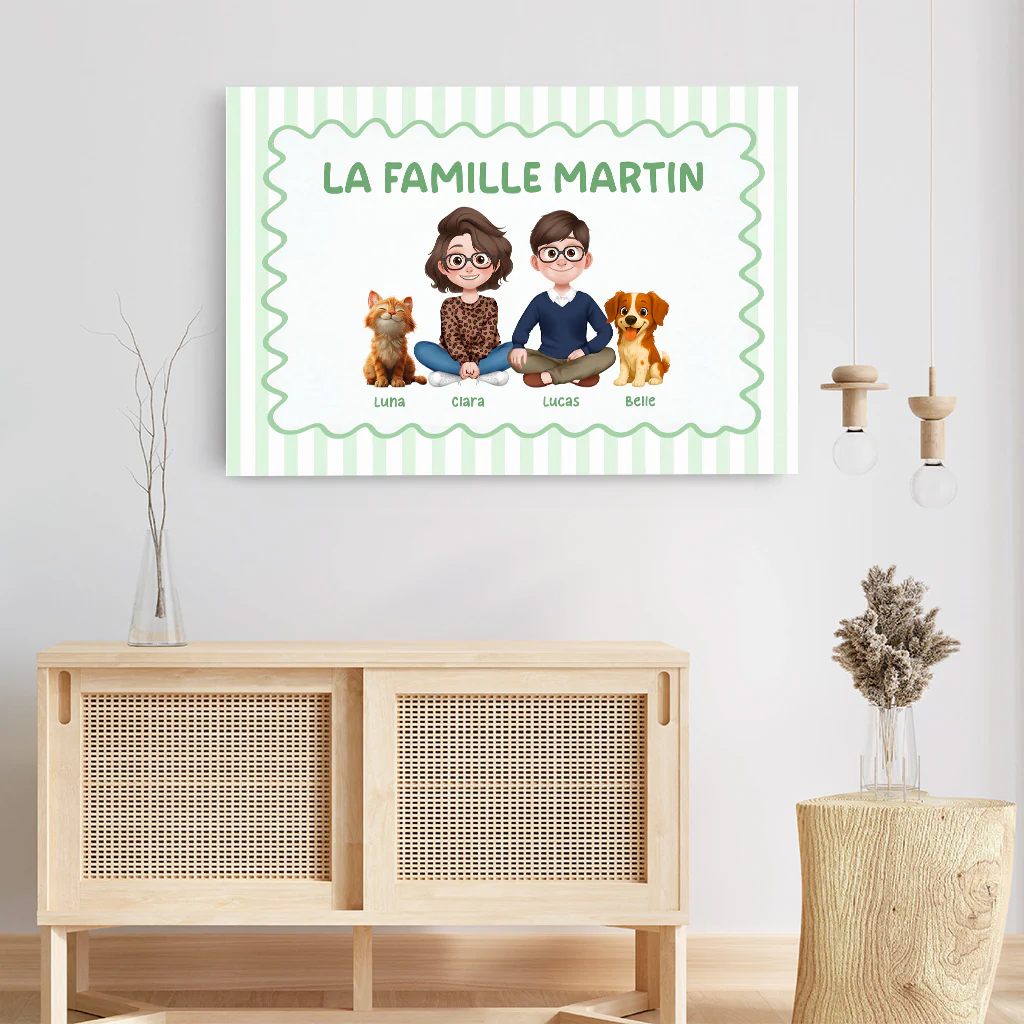 Toile Famille Et Animaux Personnalisée – Notre Famille Avec Chat Et Chien - Image 3