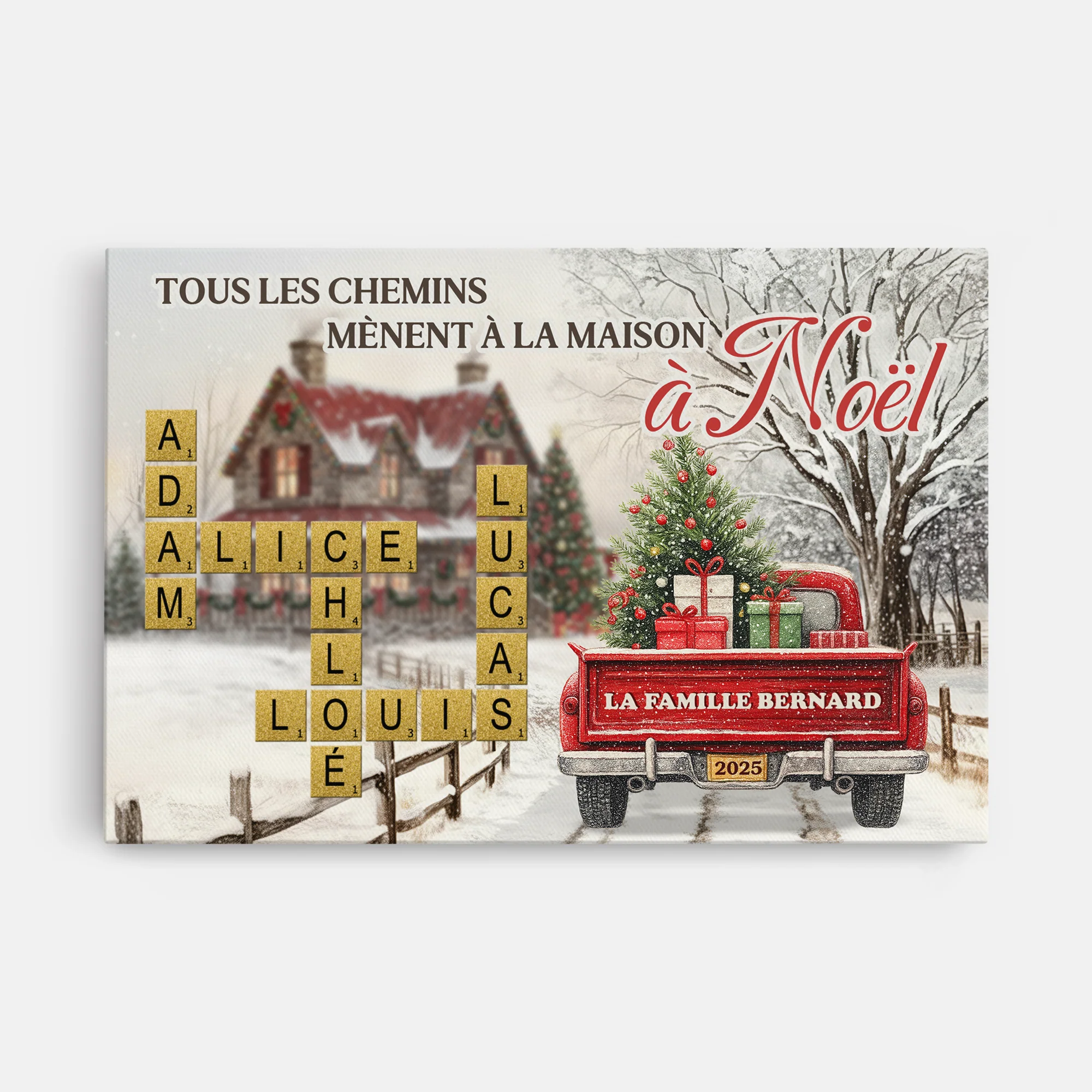 Toile Noël Famille Avec Mots Croisés Personnalisée – Tous Les Chemins