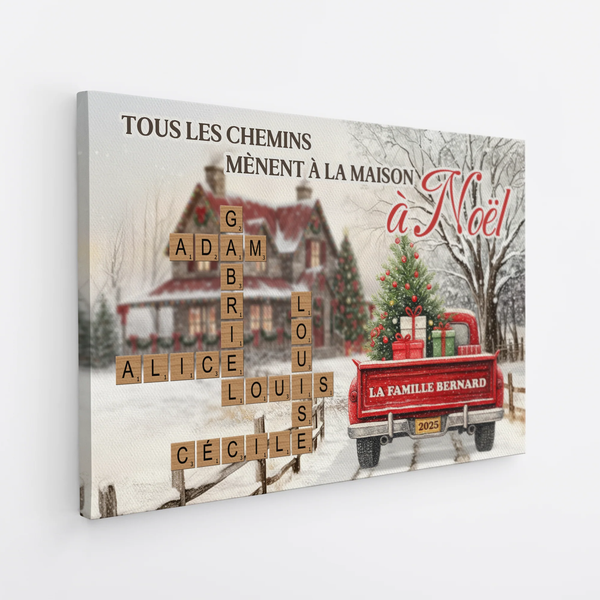 Toile Noël Famille Avec Mots Croisés Personnalisée – Tous Les Chemins - Image 2