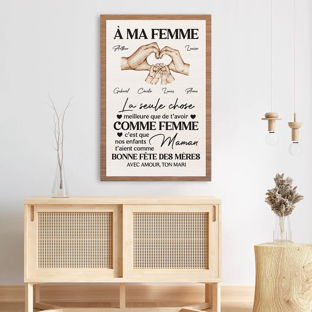 Toile Fête Des Mères Des Pères Personnalisée pour Famille – À Ma Femme - Image 3