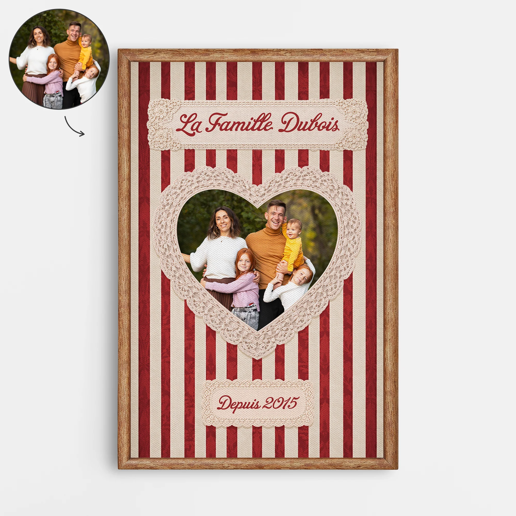 Toile Grand Cœur De Famille Avec Photo Personnalisée