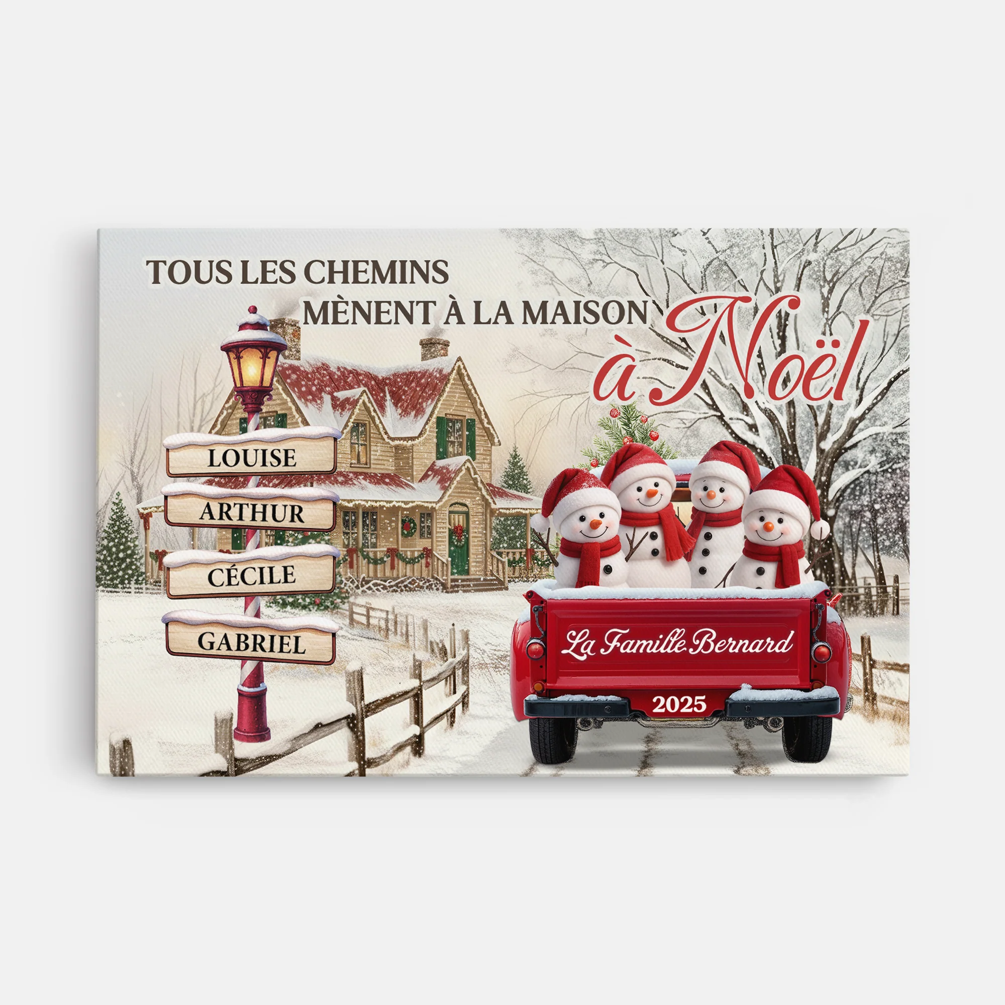 Toile Noël Famille Avec Prénom Personnalisée