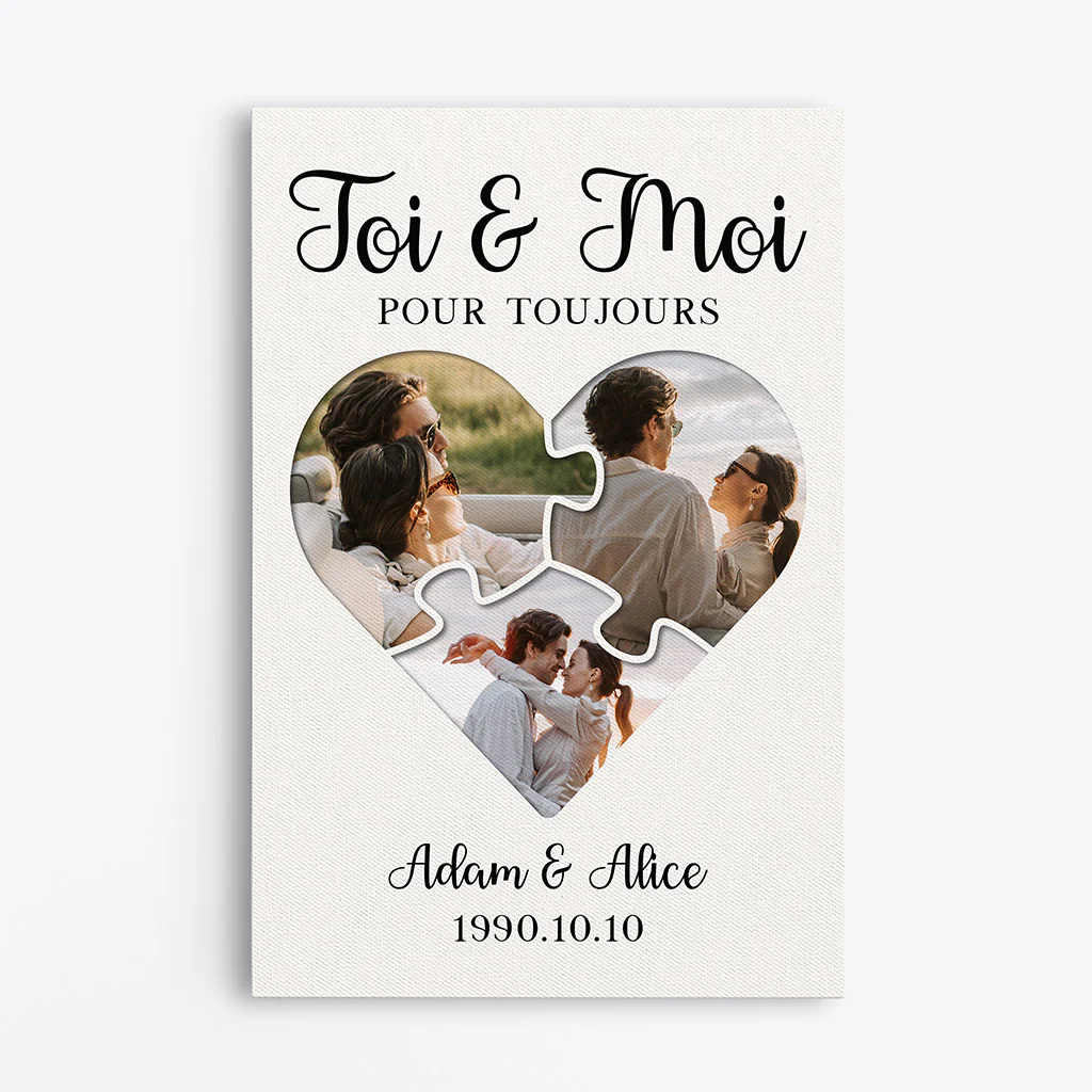 Toile Personnalisée Couple - Toi Et Moi Avec Puzzle Cœur