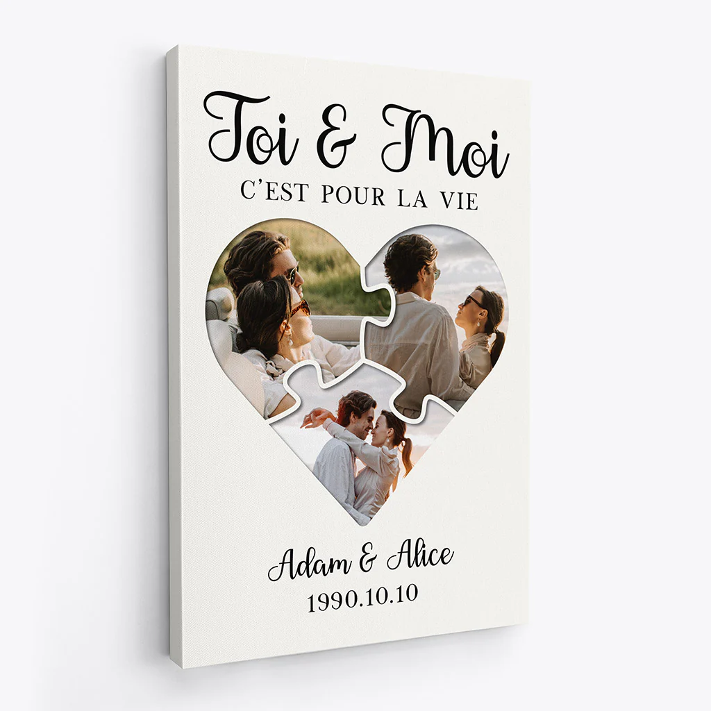 Toile Personnalisée Couple - Toi Et Moi Avec Puzzle Cœur - Image 2