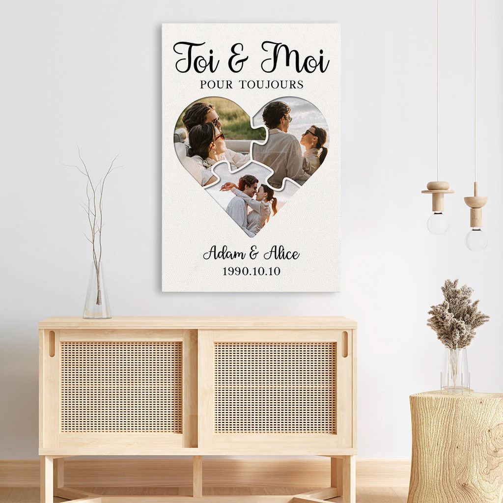 Toile Personnalisée Couple - Toi Et Moi Avec Puzzle Cœur - Image 3
